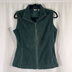 Woolrich Vest Women's XS Green Ribbed Full Zip Pockets Turtleneck 100% Cotton